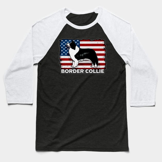 Border Collie Dog American Flag Baseball T-Shirt by RadStar